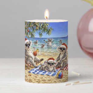 Christmas Koalas at the beach Pillar Candle