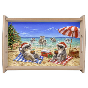 Christmas Koalas at the beach Serving Tray