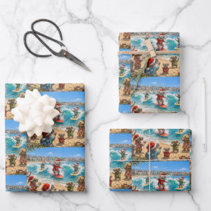 Christmas Koalas Surfing Bondi Beach Wrapping Paper Sheets