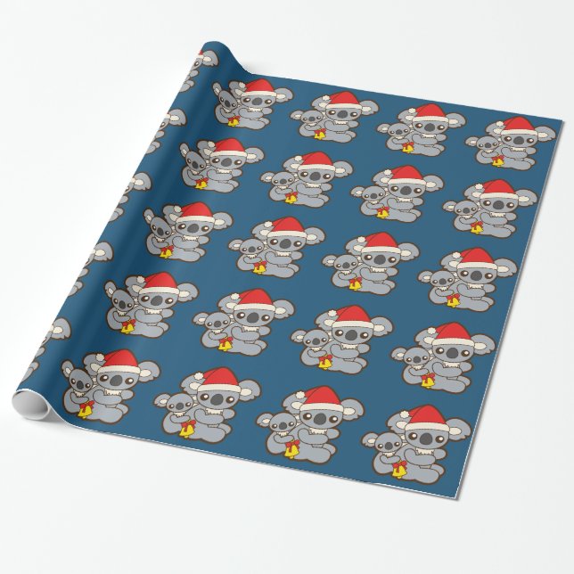Christmas Koalas Wrapping Paper (Unrolled)