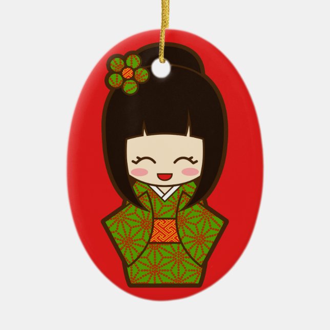 Christmas Kokeshi Ceramic Ornament (Front)