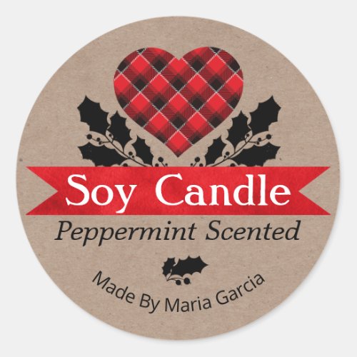 Christmas Kraft Plaid Peppermint Soy Candle Labels
