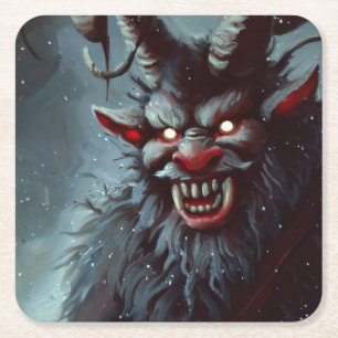 Christmas Krampus 2 Square Paper Coaster