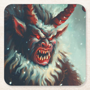 Christmas Krampus 3 Square Paper Coaster