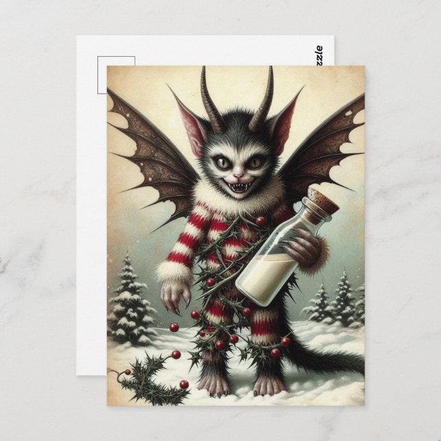 Christmas Krampus Kitty With Milk Bottle  Postcard (Front/Back)