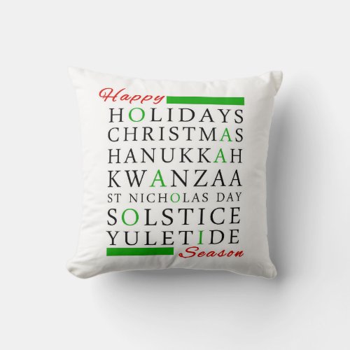 Christmas Kwanzaa Hanukkah Solstice Yuletide Throw Pillow