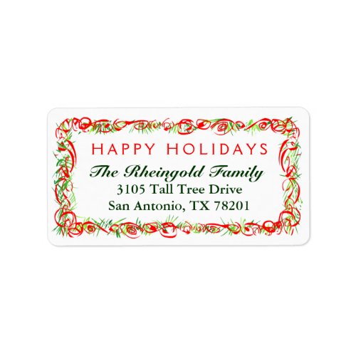 Christmas Label  Happy Holidays Red  Green Border