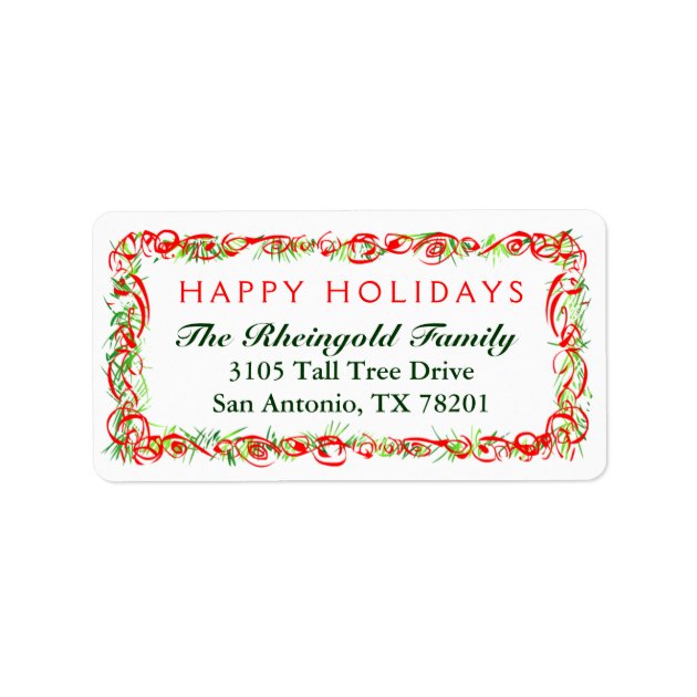 Christmas Label  Happy Holidays Red & Green Border