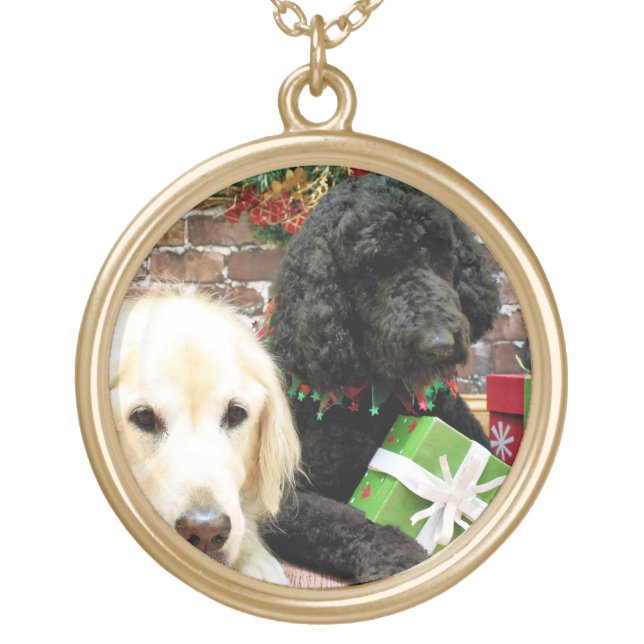 Christmas - Labradoodle Miller - Golden Retriever Gold Plated Necklace (Front)