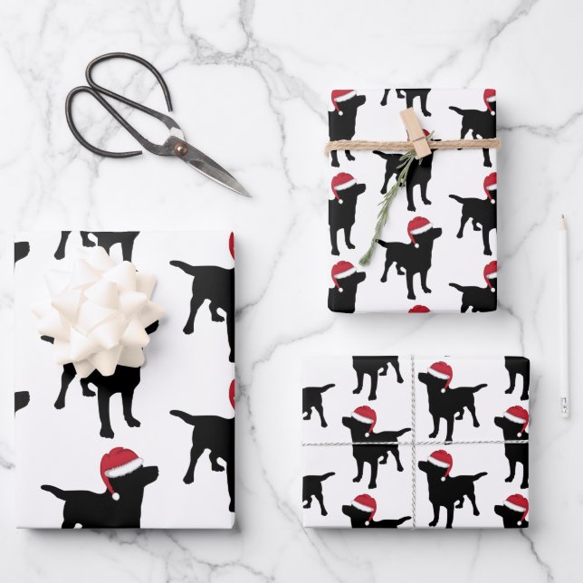 Christmas Labrador Black Dog In Santa Hat Wrapping Paper Sheets (Front)