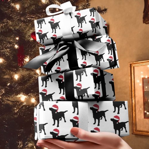 Christmas Labrador Black Dog In Santa Hat Wrapping Paper Sheets