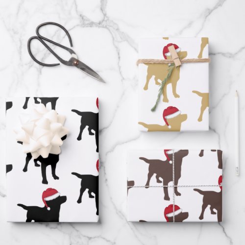 Christmas Labrador Black Yellow And Chocolate Wrapping Paper Sheets