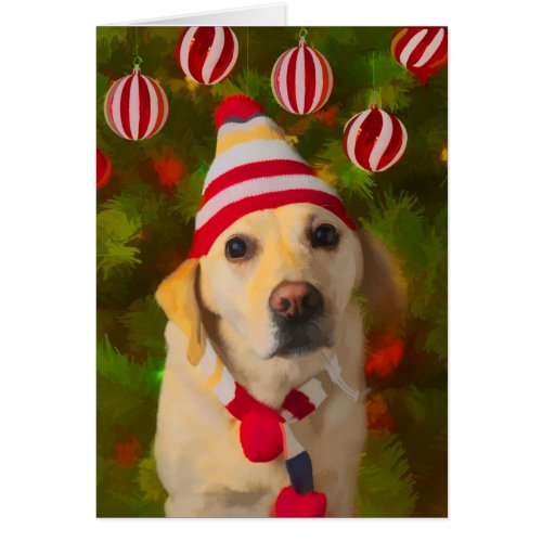Christmas Labrador card, dog in knit hat