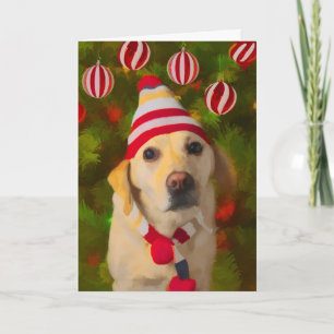 Christmas Labrador card, dog in knit hat Holiday Card