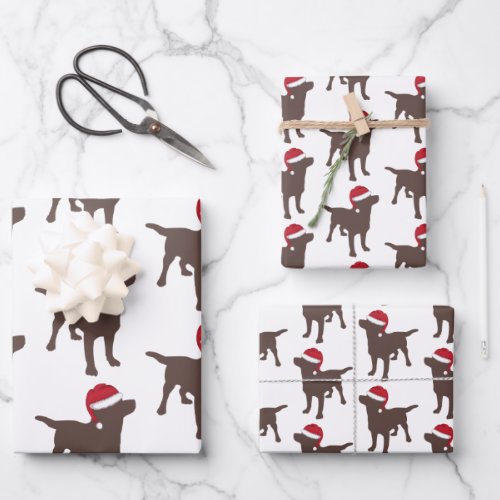 Christmas Labrador Chocolate Dog In Santa Hat Wrapping Paper Sheets