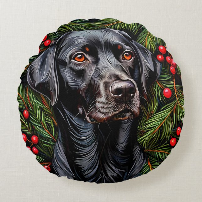Christmas labrador dog round pillow (Front)