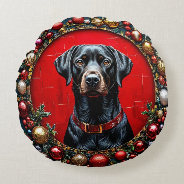 Christmas Labrador dog Round Pillow (Front)