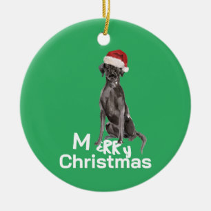 Christmas Labrador Dog White Green Merry Greeting Ceramic Ornament