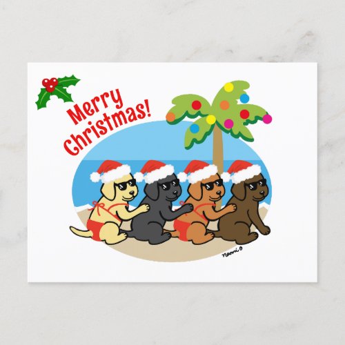 Christmas Labrador Retriever Beach Kids Holiday Postcard