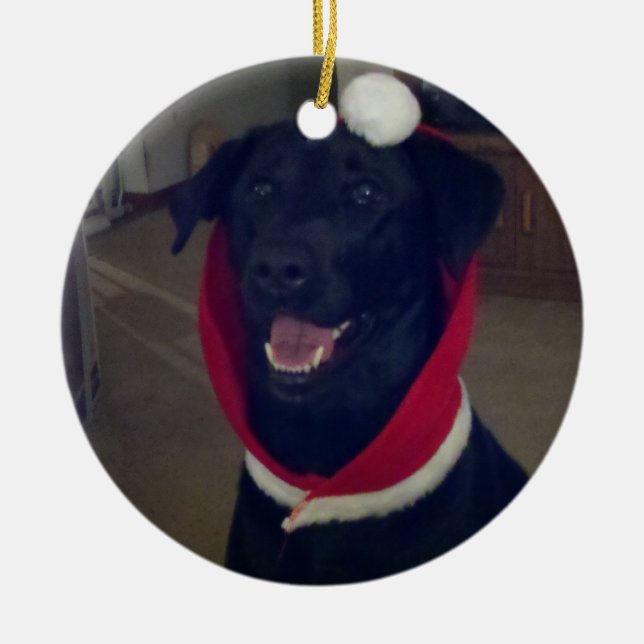 Christmas Labrador Retriever Ceramic Ornament (Front)