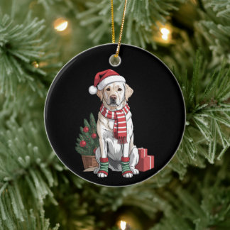 Christmas Labrador Retriever Dog Santa Hat Scarf Ceramic Ornament