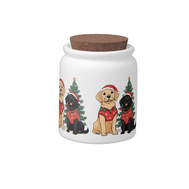 Christmas Labrador Retriever Dogs Candy Jar (Left)