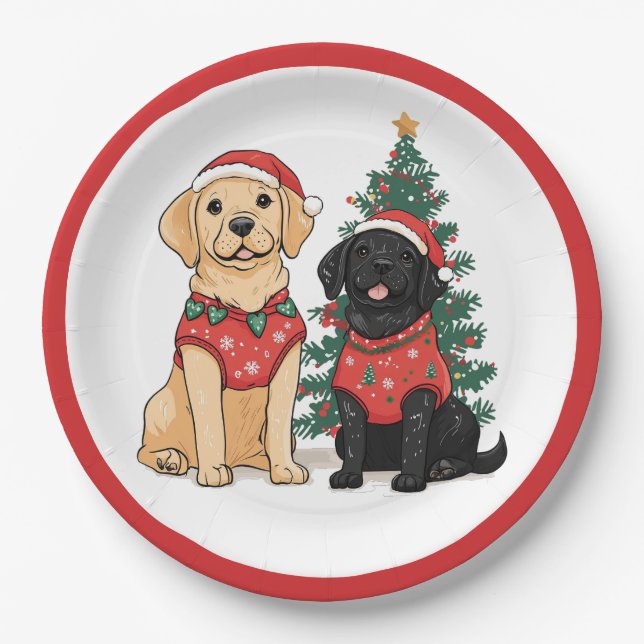 Christmas Labrador Retriever Dogs Paper Plates (Front)