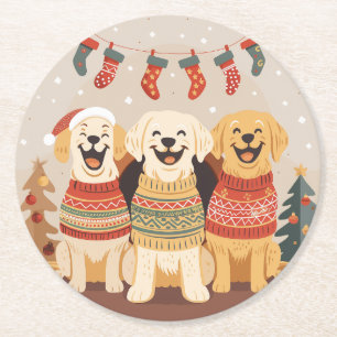 Christmas Labrador Retriever Dogs Round Paper Coaster