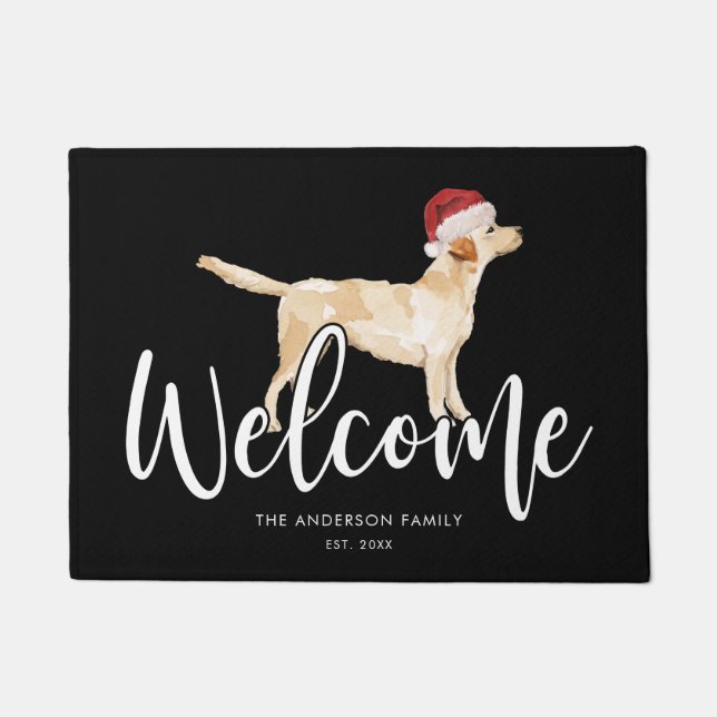 Christmas Labrador Retriever Personalized Black Doormat (Front)