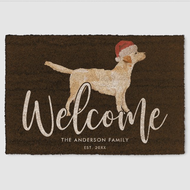 Christmas Labrador Retriever Personalized Black Fiber Doormat (Front)