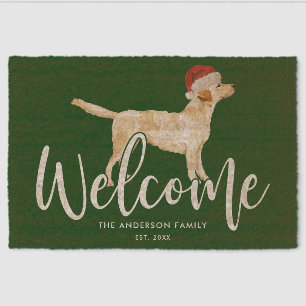 Christmas Labrador Retriever Personalized Green Fiber Doormat
