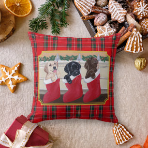 Christmas Labrador Retriever Puppies Painting Throw Pillow