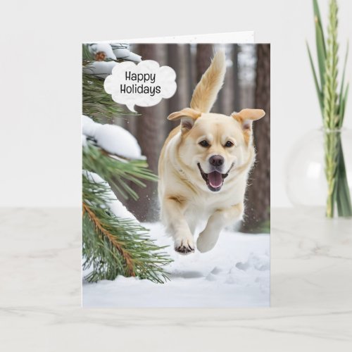 Christmas Labrador Retriever Running In Snow Card