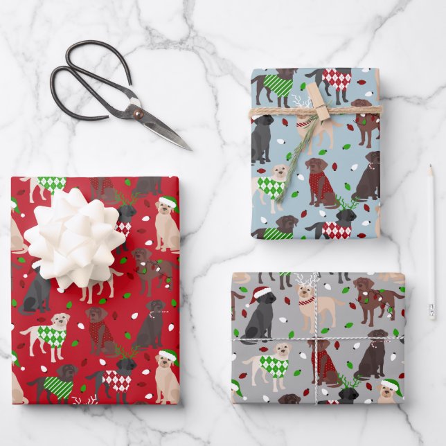 Christmas Labrador Retriever Wrapping Paper Sheets (Front)