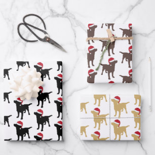 Christmas Labrador Retrievers Dogs In Santa Hats Wrapping Paper Sheets