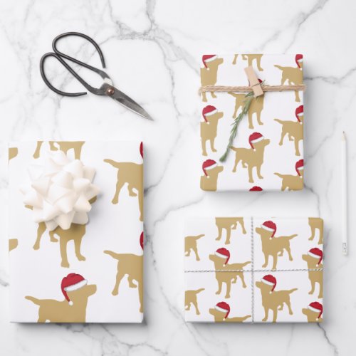 Christmas Labrador Yellow Dog In Santa Hat Wrapping Paper Sheets