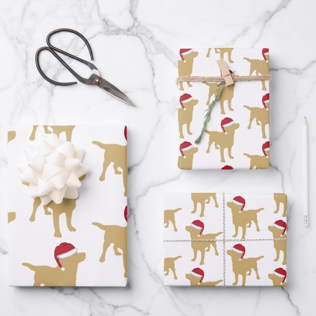 Christmas Labrador Yellow Dog In Santa Hat Wrapping Paper Sheets (Front)