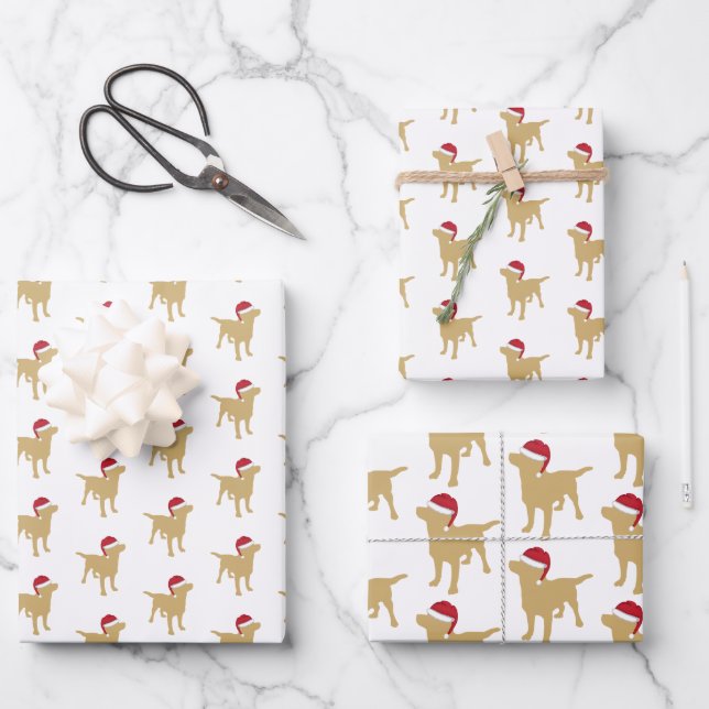 Christmas Labrador Yellow Dog In Santa Hat Wrapping Paper Sheets (Front)
