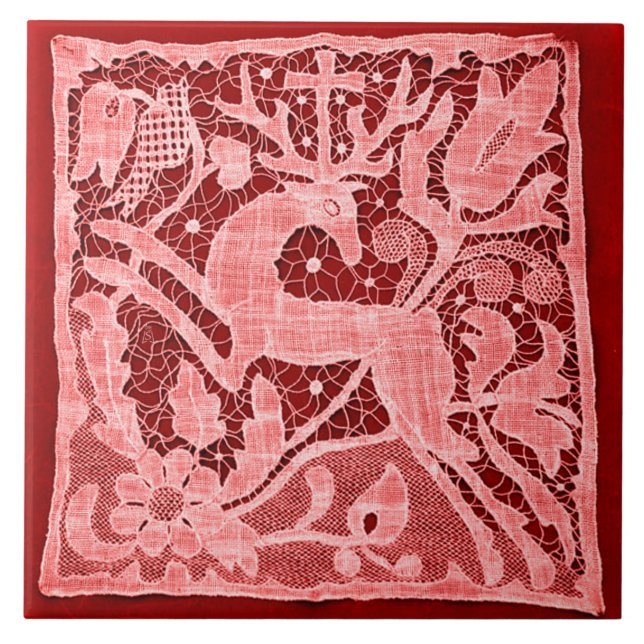 Christmas Lace on Red (Ceramic Tile) Tile (Front)