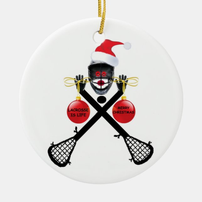 Christmas Lacrosse Ceramic Ornament (Front)