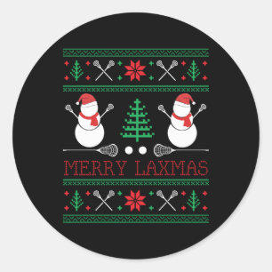 Christmas Lacrosse Lax Player Ugly Christmas Xmas  Classic Round Sticker