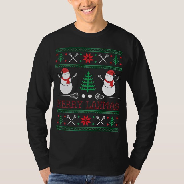 Christmas Lacrosse Lax Player Ugly Christmas Xmas T-Shirt (Front)