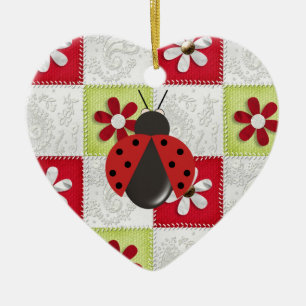 Christmas Ladybug Ceramic Ornament