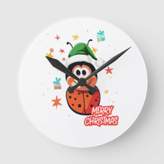 Christmas Ladybug Cheer Round Clock