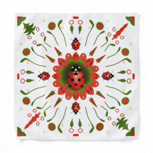 Christmas Ladybug Hand-drawn Red, White, & Green Bandana