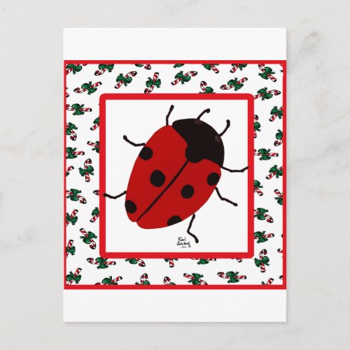 Christmas Ladybug  in July Holiday Postcard