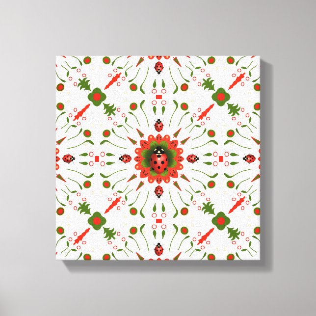 Christmas Ladybug Red, Green, and White Canvas Print (Front)