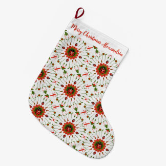 Christmas Ladybug Red, Green, and White Name Large Christmas Stocking