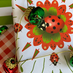 Christmas Ladybug Red Green White 3 Wrapping Paper Sheets