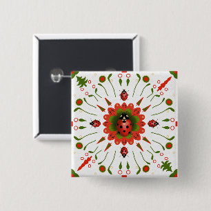 Christmas Ladybug Red White Green Hand-drawn Button